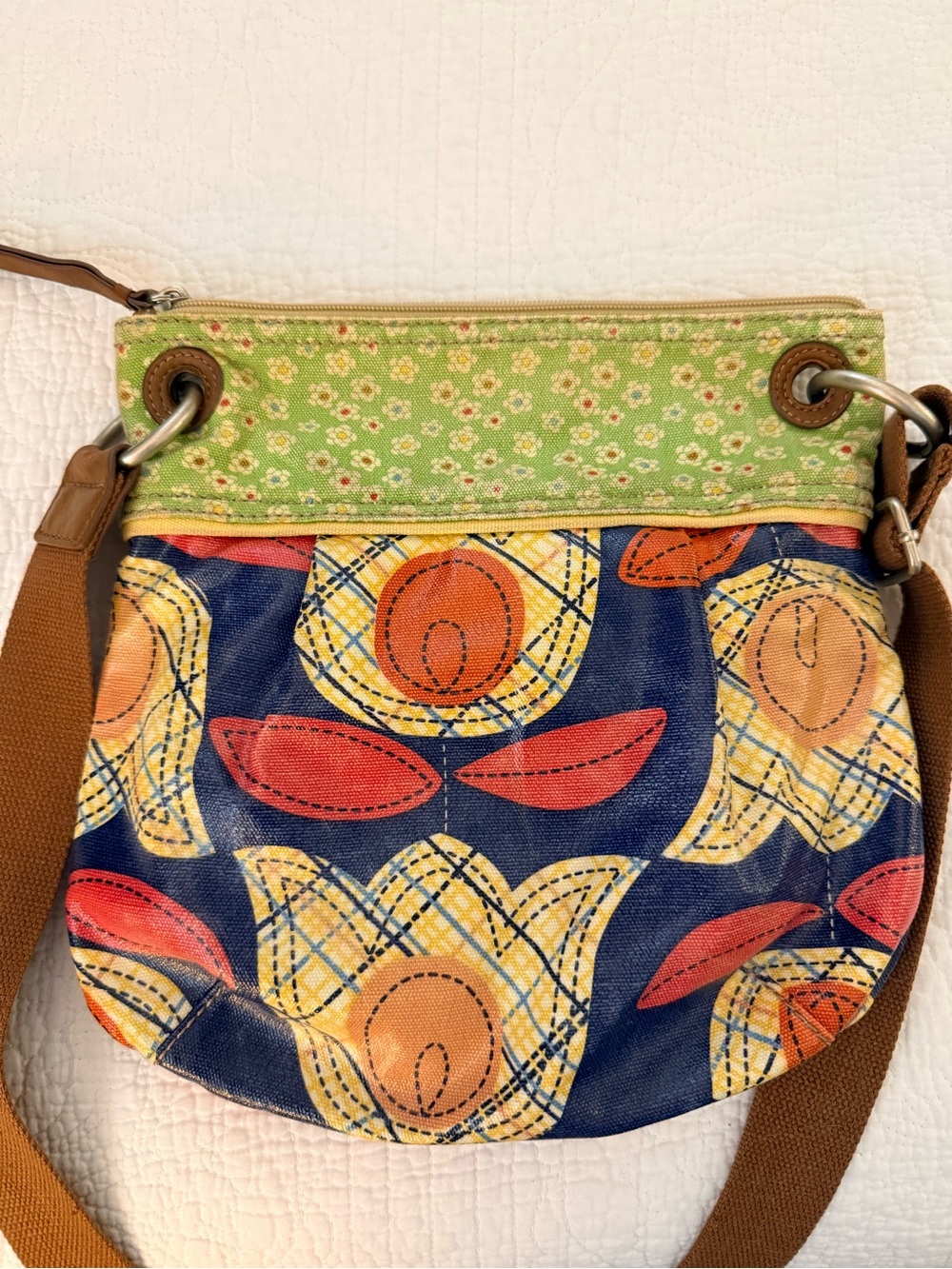 Vintage Fossil Green & Multicolor Crossbody Shoulder Bag